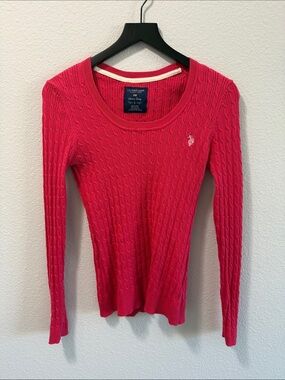 U.S. Polo Assn. Bright Pink Cable Knit Scoop Neck Sweater Size L